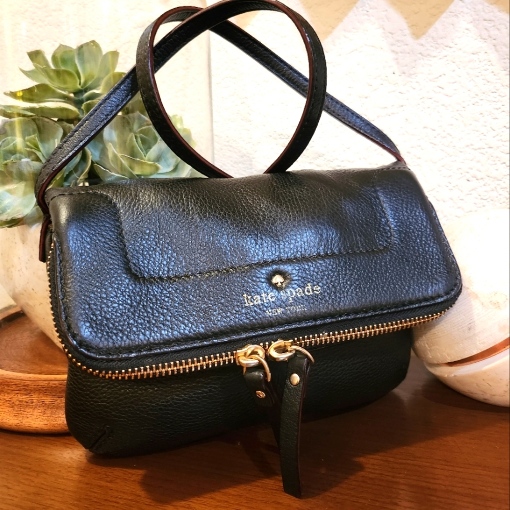 Kate Spade Black Leather Foldover Crossbody/Shoulder Bag